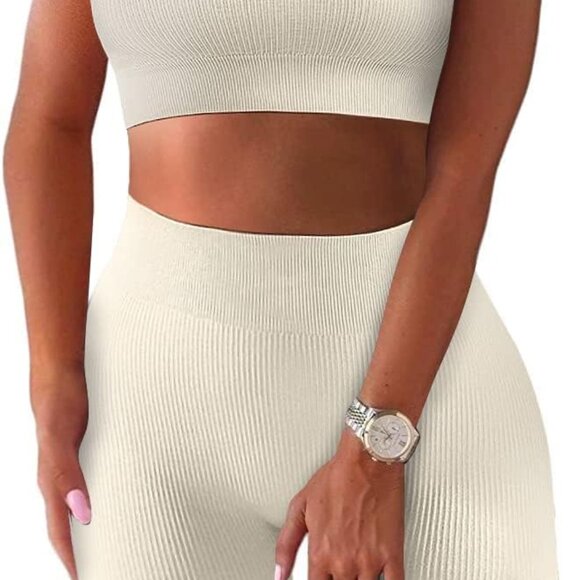 Other - Luxury Women's 2-Piece Ribbed Workout Set - High Waist Gym Outfit & Yoga Shorts